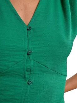 Robe longue sans manches verte unie avec une coupe ajustée et un col v