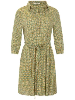 Robe longue verte imprimée avec une coupe droite et un col français