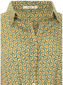 Robe longue verte imprimée avec une coupe droite et un col français