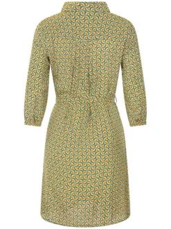 Robe longue verte imprimée avec une coupe droite et un col français