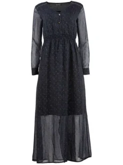Robe MAGNOLIA noire, bleue et orange fantaisie coupe évasée col v