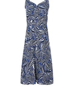 Robe marine pour femme avec imprimé floral coupe évasée