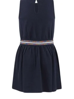 Robe marine pour fille avec ceinture argentée et multicolore coupe évasée GAROS