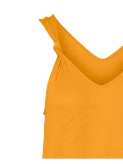 Robe mi-longue à larges bretelles jaune unie avec une coupe droite et un col v