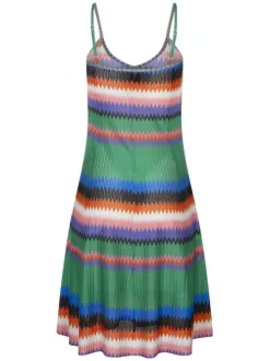 Robe multicolore imprimée avec une coupe droite et des manches à bretelles
