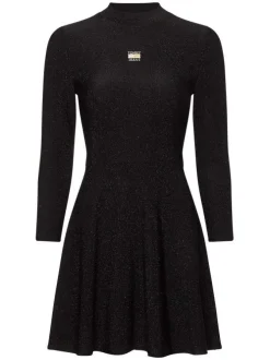 Robe patineuse noire pailleté coupe courte à col montant et manches longues