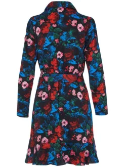 Robe portefeuille boutonnée à taille élastiquées, manches longues et ceinture ton sur ton