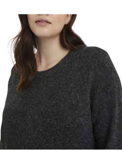 Robe pull courte noire chinée avec une coupe droite et un col rond