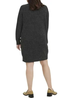 Robe pull courte noire chinée avec une coupe droite et un col rond