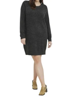 Robe pull courte noire chinée avec une coupe droite et un col rond