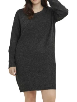Robe pull courte noire chinée avec une coupe droite et un col rond