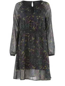 Robe RUIZ bleue fantaisie coupe évasé col rond fendu