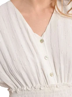 Robe sans manches courte blanche unie avec une coupe droite et un col v