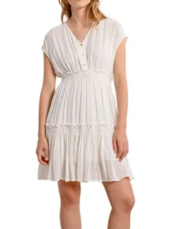 Robe sans manches courte blanche unie avec une coupe droite et un col v