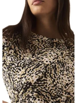 Robe tricolore à imprimé animal, coupe droite et manches longues