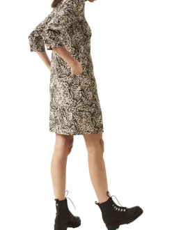 Robe tricolore à imprimé animal, coupe droite et manches longues