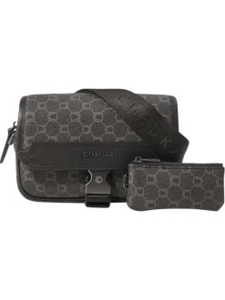 Sac à bandoulière anthracite orné d'un motif monogramme contrasté
