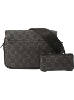 Sac à bandoulière anthracite orné d'un motif monogramme contrasté