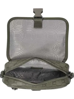 Sac à bandoulière kaki pourvu d'un motif monogramme contrasté