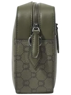 Sac à bandoulière kaki pourvu d'un motif monogramme contrasté