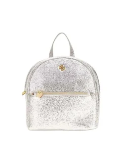 Sac à dos argent uni avec paillettes argentée all-over et poches zippées dorées