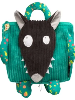 Sac à dos Loup By Azou X Deglingos en coton vert côtelé avec doublure intérieure à carreaux multicolores
