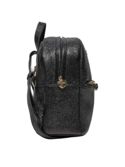Sac à dos noir uni à paillettes noires brillantes all-over et logo doré