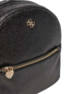 Sac à dos noir uni à paillettes noires brillantes all-over et logo doré