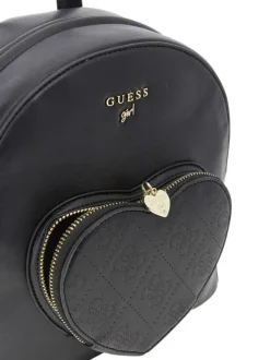 Sac à dos noir uni arrondi avec une poche zippée en forme de cœur à l'avant