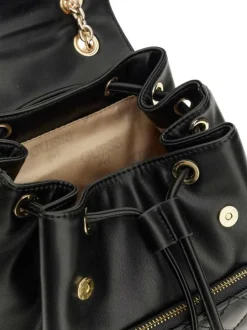 Sac à dos noir uni pourvu d'une fermeture à pression avec cordon de serrage