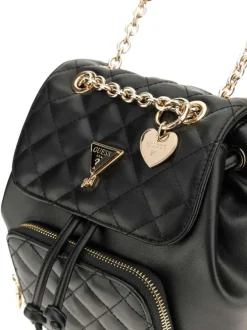 Sac à dos noir uni pourvu d'une fermeture à pression avec cordon de serrage