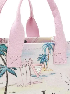 Sac à main en coton rose pourvu du logo de la marque à l'avant