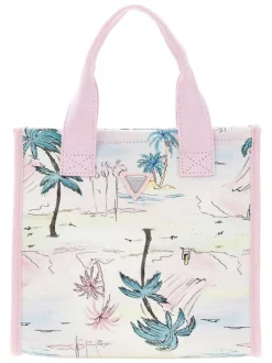 Sac à main en coton rose pourvu du logo de la marque à l'avant