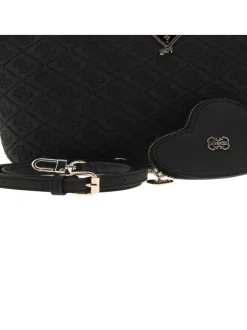 Sac à main noir orné d'un motif monogramme et pourvu d'un porte-monnaies
