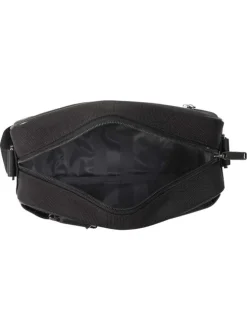 Sac noir à bandoulière réglable et siglée du nom de la marque