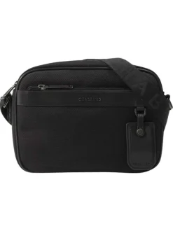 Sac noir à bandoulière réglable et siglée du nom de la marque