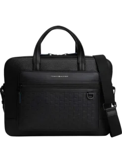 Sac porte documents noir pourvu d'un motif en relief avec bandoulière amovible