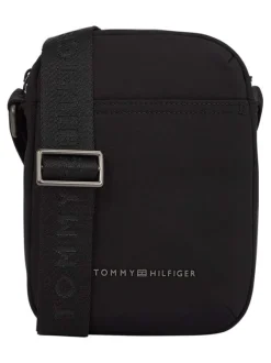 Sac sacoche noir uni avec nom iconique sur le devant et zip de fermeture