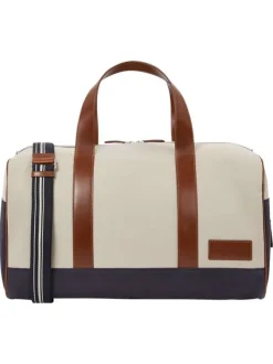 Sac weekender écru bicolore avec anse et bandoulière et fermeture zippée