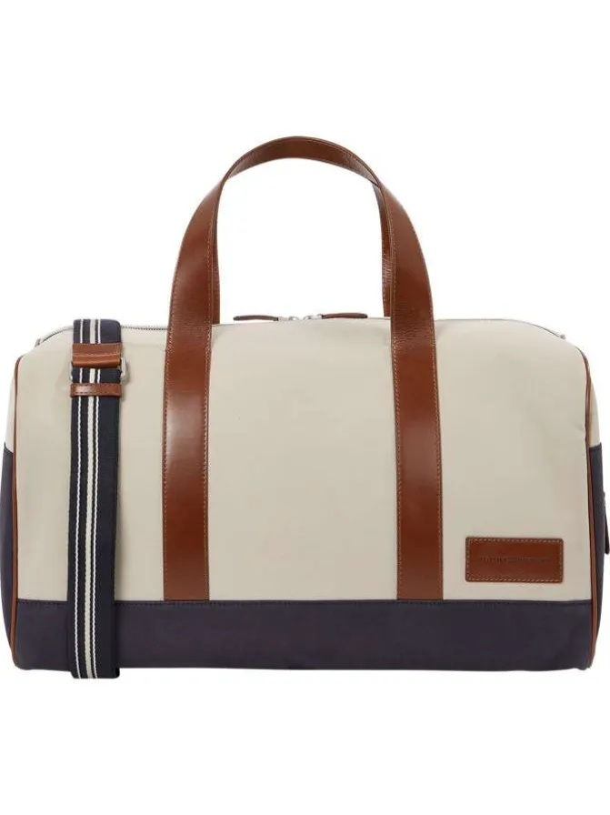 Sac weekender écru bicolore avec anse et bandoulière et fermeture zippée