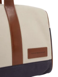 Sac weekender écru bicolore avec anse et bandoulière et fermeture zippée