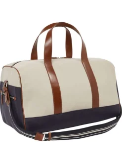 Sac weekender écru bicolore avec anse et bandoulière et fermeture zippée