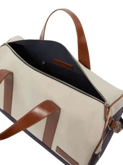 Sac weekender écru bicolore avec anse et bandoulière et fermeture zippée