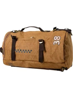 Sac weekender en coton beige pourvu de multiples compartiments