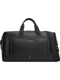 Sac weekender noir aspect grainé pourvu d'une bandoulière amovible
