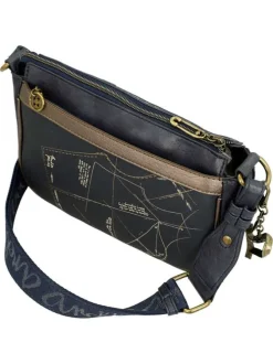 Sac anthracite et beige orné de motifs exclusifs avec fermeture zippée