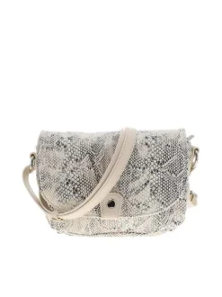 Sac bandouliere beige animalier avec un zip et un rabat pression