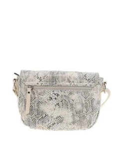 Sac bandouliere beige animalier avec un zip et un rabat pression