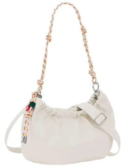 Sac bandouliere blanc uni muni d'une anse bicolore tressée