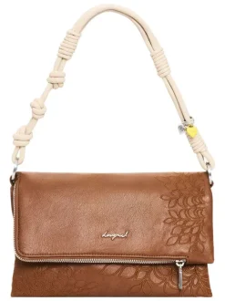 Sac bandouliere camel avec des motifs floraux muni d'une anse